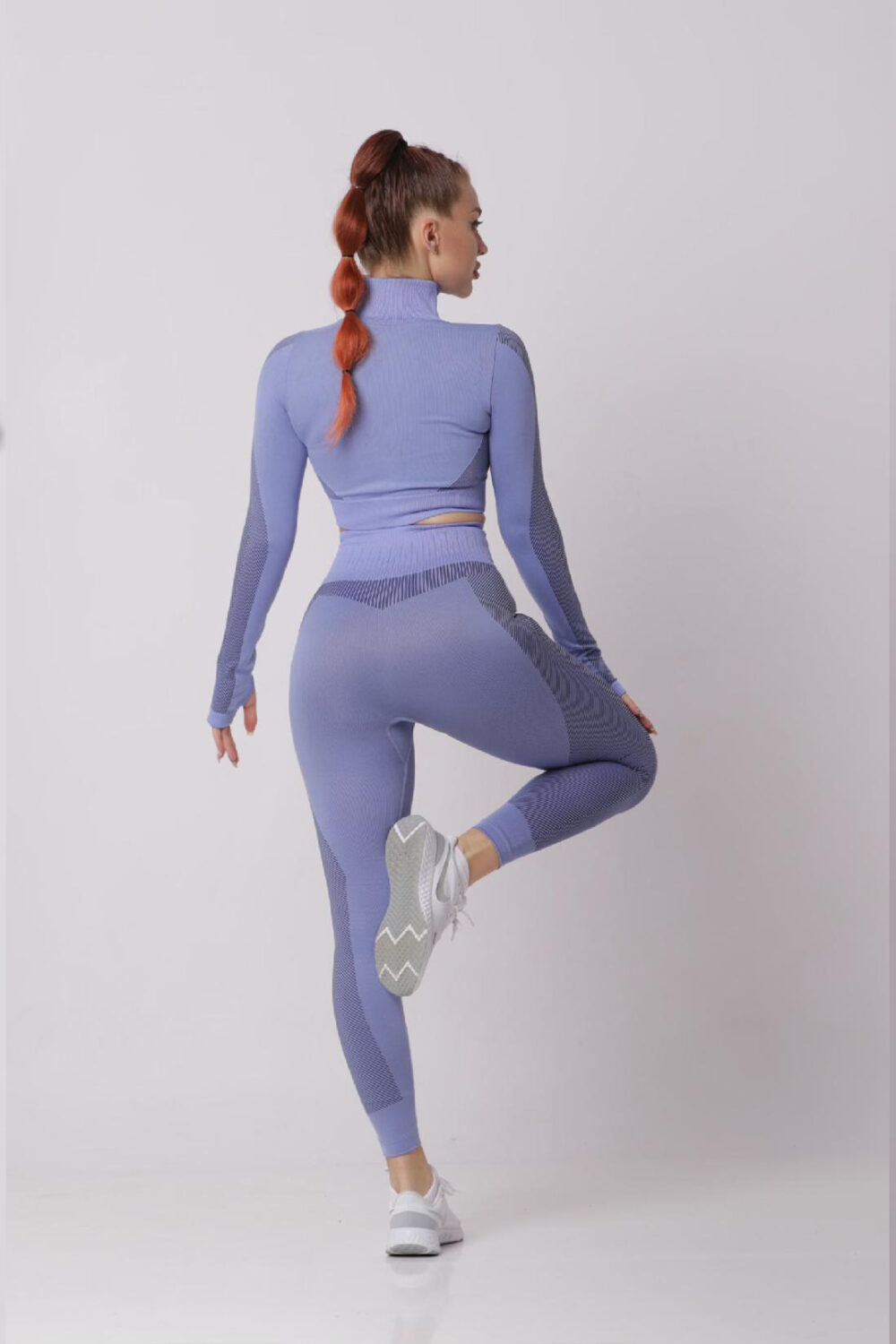 Samless Women 3pcs Yoga Sets Fitness Sport Suit Long Sleeve Zipper with Sport Bra & Leggings Pants LightBlue