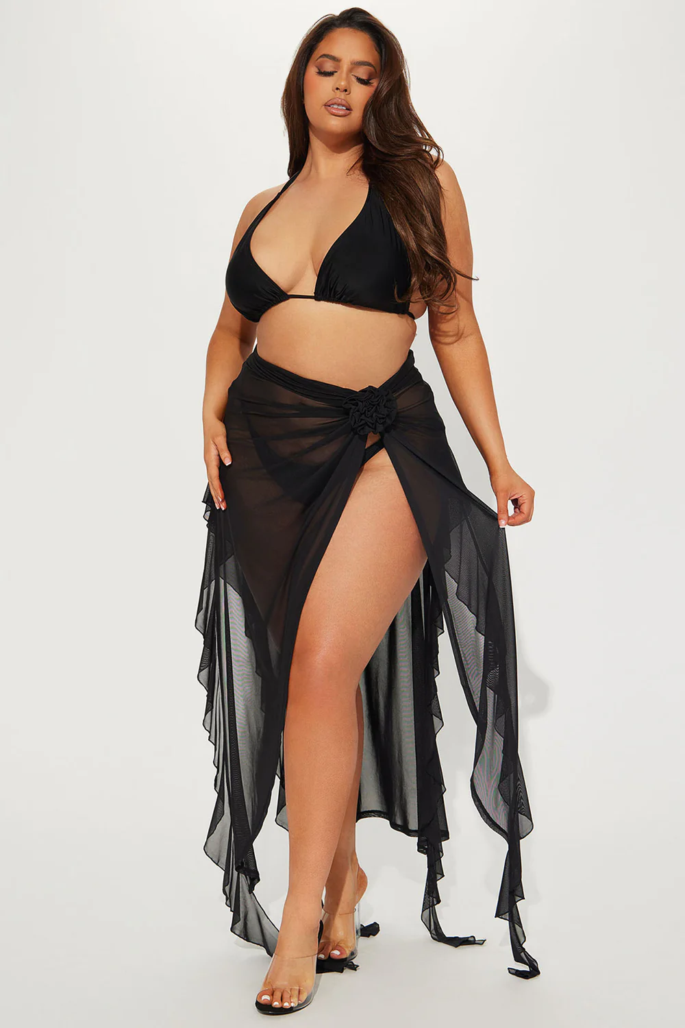 Women’s  Fashion Sarong Bikini Wrap Skirt Black with Bow