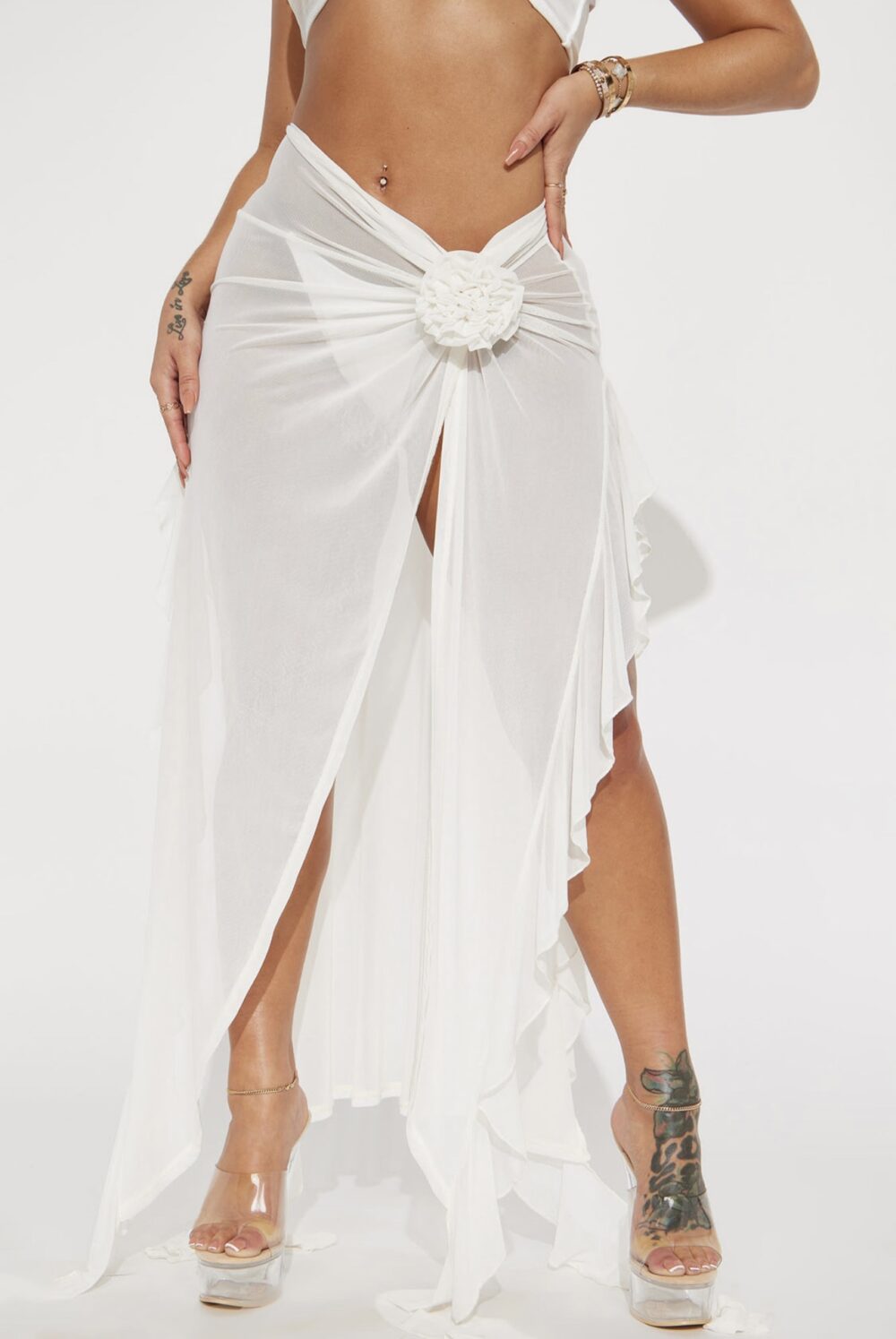 Women’s  Fashion Sarong Bikini Wrap Skirt White with Bow